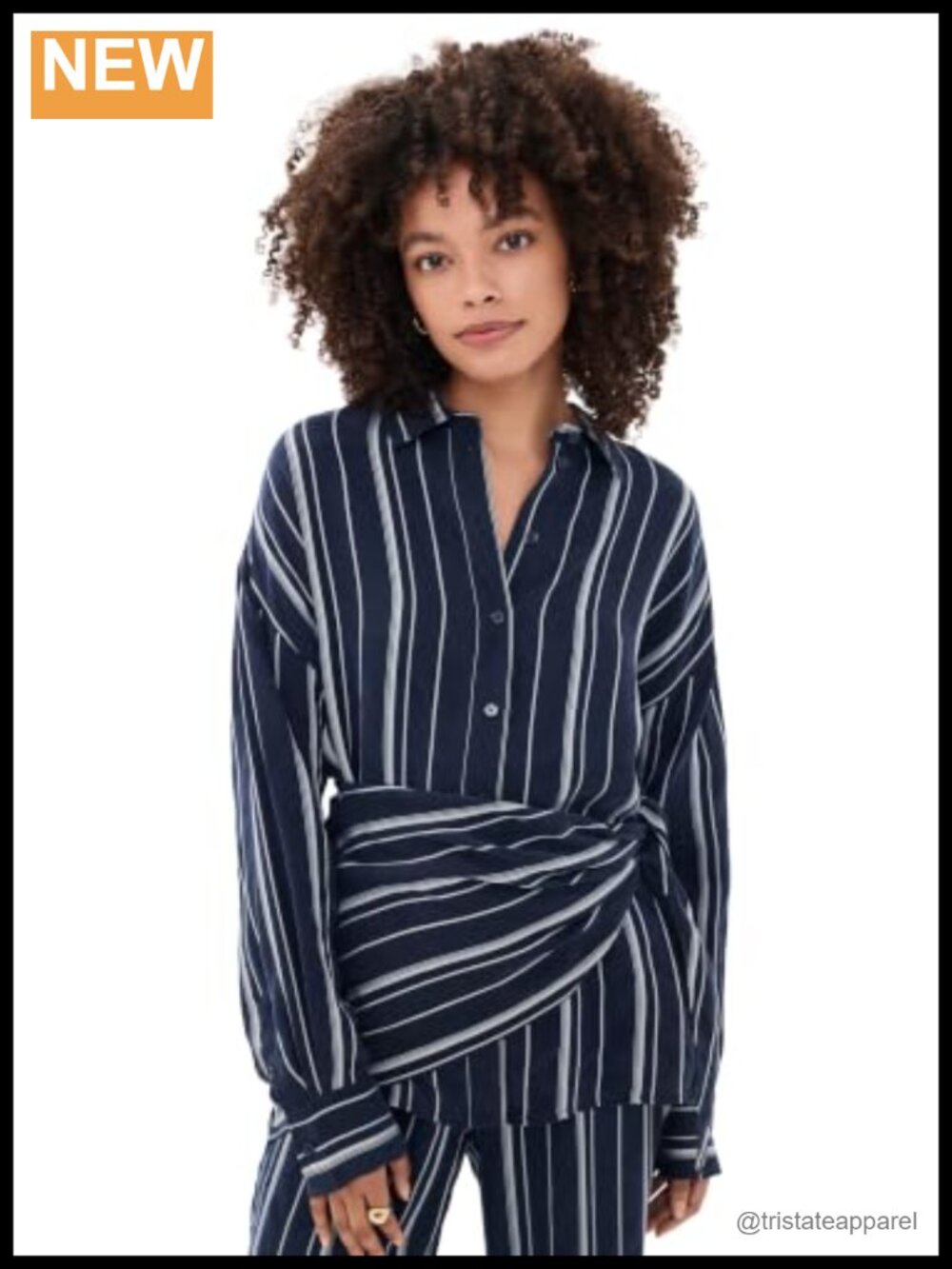 Women's Positano Button Down Shirt Striped Tie Belt Cupro Blend